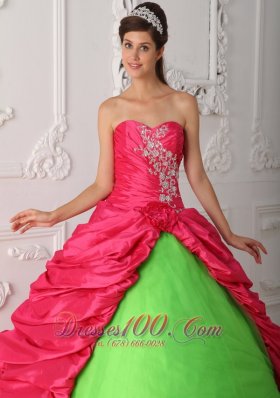 Hot Pink and Spring Green Sweet 16 Dress Discount