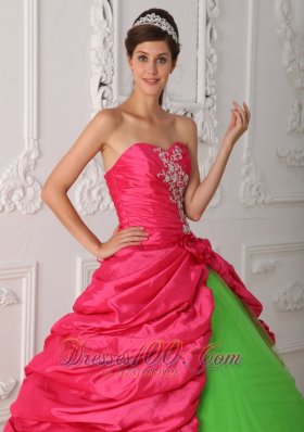 Hot Pink and Spring Green Sweet 16 Dress Discount