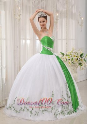 White and Spring Green Quinceanera Dress Strapless Ruffles