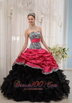Strapless Zebra Red and Black Ball Gown for Sweet 15 Dress