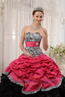 Strapless Zebra Red and Black Ball Gown for Sweet 15 Dress