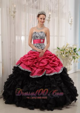 Strapless Zebra Red and Black Ball Gown for Sweet 15 Dress