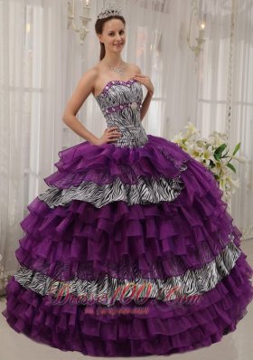 Eggplant Purple Quinceanera Dress Zebra Print Fabric