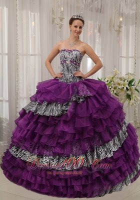 Eggplant Purple Quinceanera Dress Zebra Print Fabric