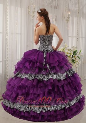 Eggplant Purple Quinceanera Dress Zebra Print Fabric
