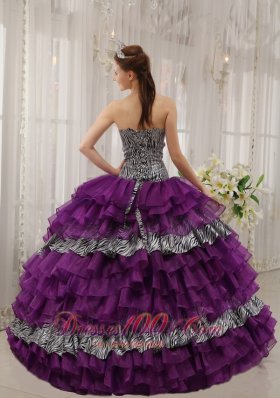 Eggplant Purple Quinceanera Dress Zebra Print Fabric
