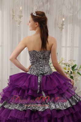 Eggplant Purple Quinceanera Dress Zebra Print Fabric