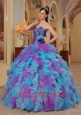 Sweetheart Purple and Aqua Quinceanera Dress Bowknot