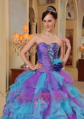 Sweetheart Purple and Aqua Quinceanera Dress Bowknot