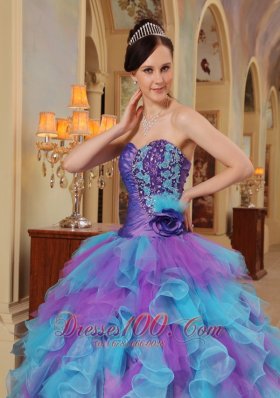 Sweetheart Purple and Aqua Quinceanera Dress Bowknot