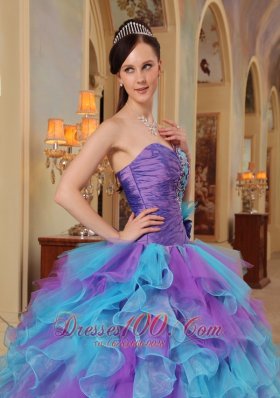 Sweetheart Purple and Aqua Quinceanera Dress Bowknot