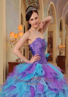 Sweetheart Purple and Aqua Quinceanera Dress Bowknot
