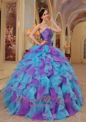 Sweetheart Purple and Aqua Quinceanera Dress Bowknot