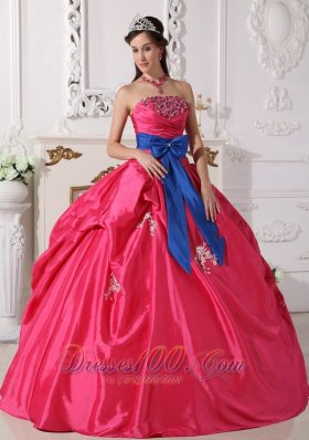 Hot Pink Strapless Quinceanera Dress Bowknot Embroidery