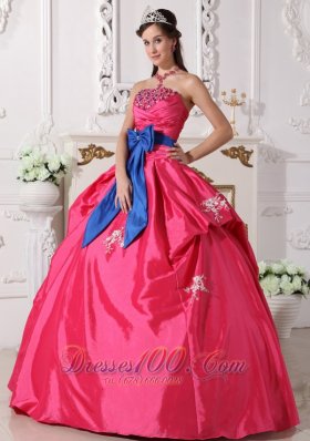 Hot Pink Strapless Quinceanera Dress Bowknot Embroidery