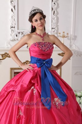 Hot Pink Strapless Quinceanera Dress Bowknot Embroidery