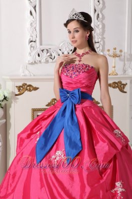 Hot Pink Strapless Quinceanera Dress Bowknot Embroidery