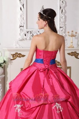 Hot Pink Strapless Quinceanera Dress Bowknot Embroidery