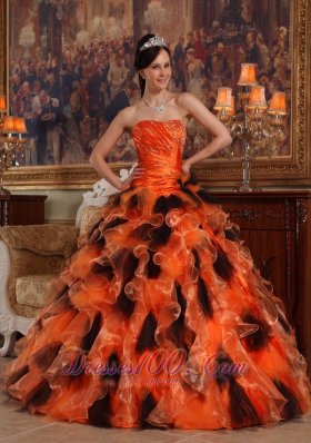 Sweetheart Orange and Black Quinceanera Dress Multi-tiered