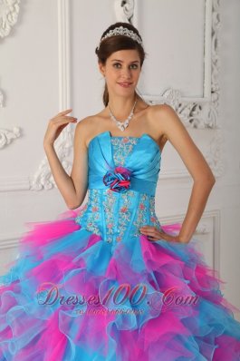 Sweetheart Aqua and Red Quinceanera Dress Hand Made Flower