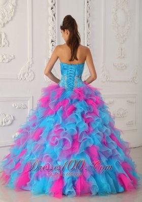 Sweetheart Aqua and Red Quinceanera Dress Hand Made Flower