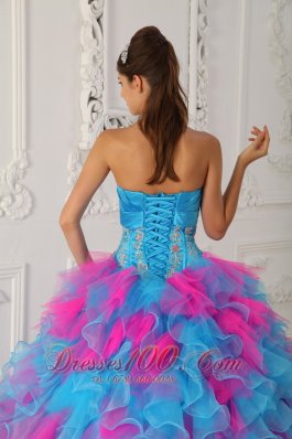 Sweetheart Aqua and Red Quinceanera Dress Hand Made Flower