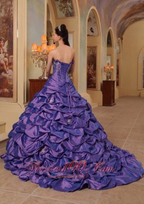 Purple Quinceanera Dress Strapless Sweep Train