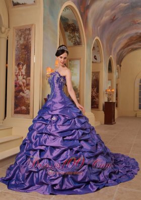 Purple Quinceanera Dress Strapless Sweep Train