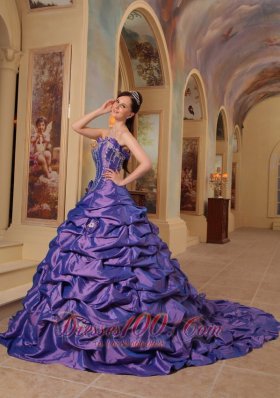Purple Quinceanera Dress Strapless Sweep Train