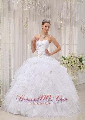 White Beading Ruffles Sweet 15 Dress For Quince