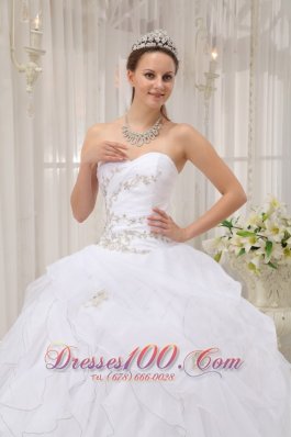 White Beading Ruffles Sweet 15 Dress For Quince