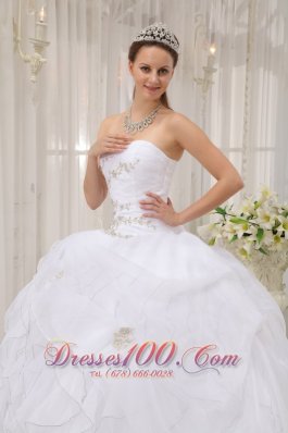 White Beading Ruffles Sweet 15 Dress For Quince