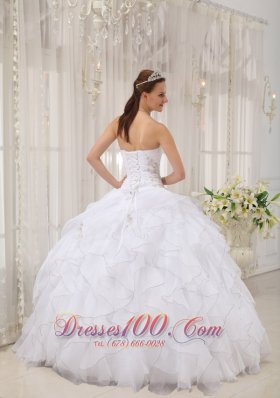 White Beading Ruffles Sweet 15 Dress For Quince