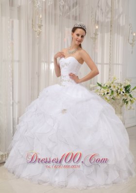 White Beading Ruffles Sweet 15 Dress For Quince