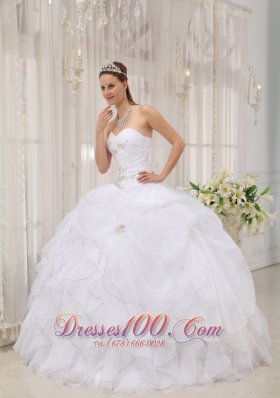 White Beading Ruffles Sweet 15 Dress For Quince