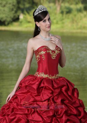 Wine Red Quinceanera Dress Yellow Embroidery with Train