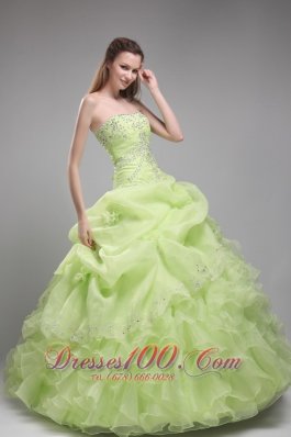 Yellow Green Quinceanera Dress Pick-ups Beading