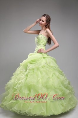 Yellow Green Quinceanera Dress Pick-ups Beading