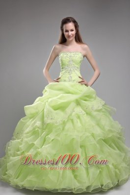 Yellow Green Quinceanera Dress Pick-ups Beading