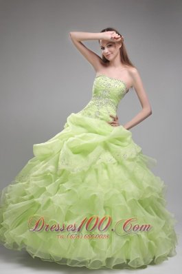 Yellow Green Quinceanera Dress Pick-ups Beading