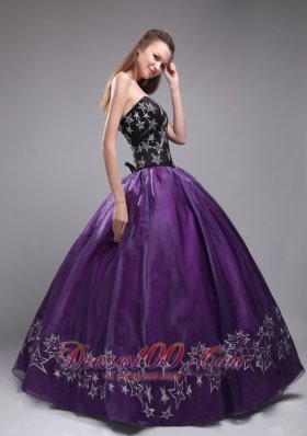 Elegant Purple and Black Sweet 16 Dress Embroidery