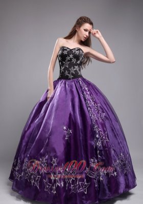 Elegant Purple and Black Sweet 16 Dress Embroidery