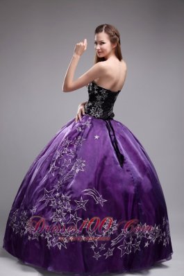 Elegant Purple and Black Sweet 16 Dress Embroidery