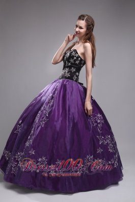 Elegant Purple and Black Sweet 16 Dress Embroidery