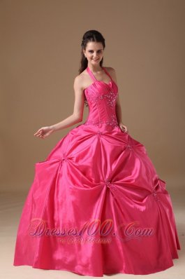 Halter Coral Red Sweet 16 Dress Pick-ups