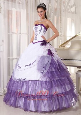 White and Purple Quinceanera Dress 2013 Embroidery