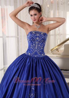 Embroidery Blue Ball Gown Quinceanera Dress Strapless