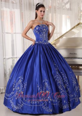 Embroidery Blue Ball Gown Quinceanera Dress Strapless