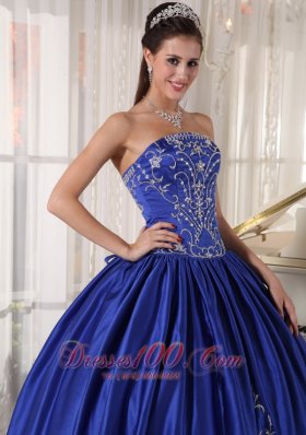 Embroidery Blue Ball Gown Quinceanera Dress Strapless