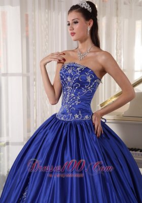 Embroidery Blue Ball Gown Quinceanera Dress Strapless